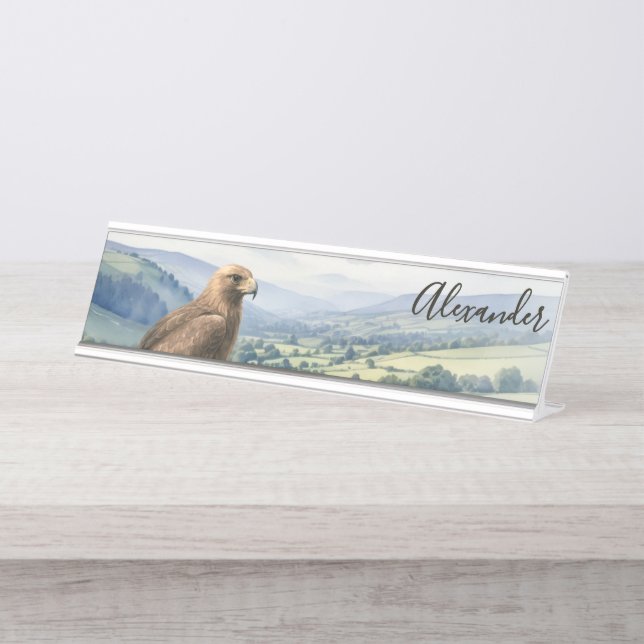 Golden Eagle Bird Wildlife Landscape Personalized Schreibtischnamensplakette (Vorderseite )