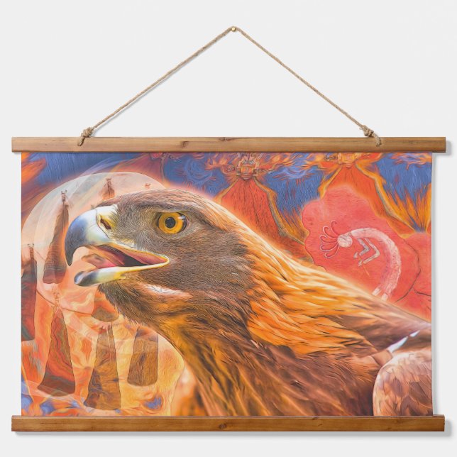 GOLDEN EAGLE Calling all Kachina's Wandteppich Mit Holzrahmen (Vorne)