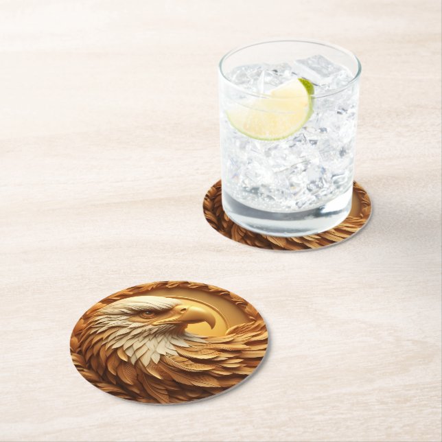 Golden Eagle Emblem Runder Pappuntersetzer (Vor Ort)