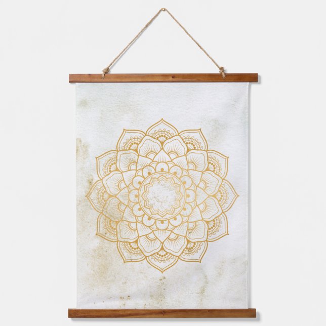 Golden Earthy Mandala Wandteppich Mit Holzrahmen (Vorderseite)