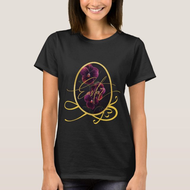 Golden Easter Egg with Elegant Purple Iris T-Shirt (Vorderseite)