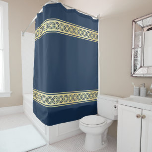 Golden Eastern Geometric Gemustert Stripes on Navy Duschvorhang