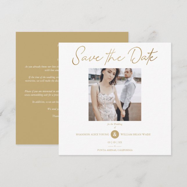 Golden Effect Elegant Custom Photo Wedding Save The Date (Vorne/Hinten)