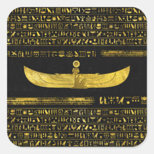 Golden Egyptian God Ornament on Black Leder Quadratischer Aufkleber