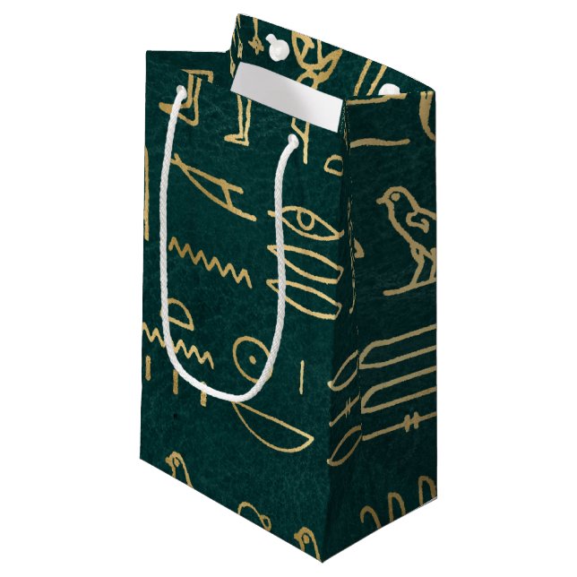 Golden Egyptian Hieroglyphs Typografie Ägypten Kleine Geschenktüte (Vorderseite Schrägansicht)