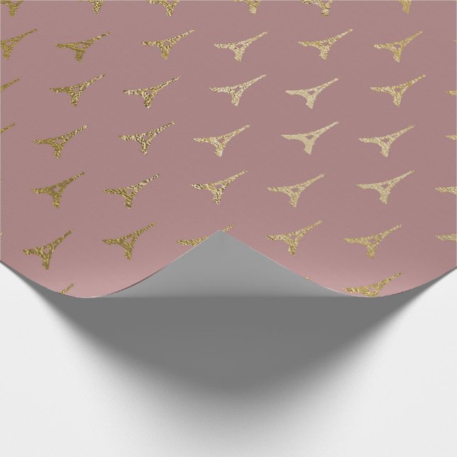 Golden Eiffel Tower Paris Mauve Lilac Blush Pink Geschenkpapier (Ecke)