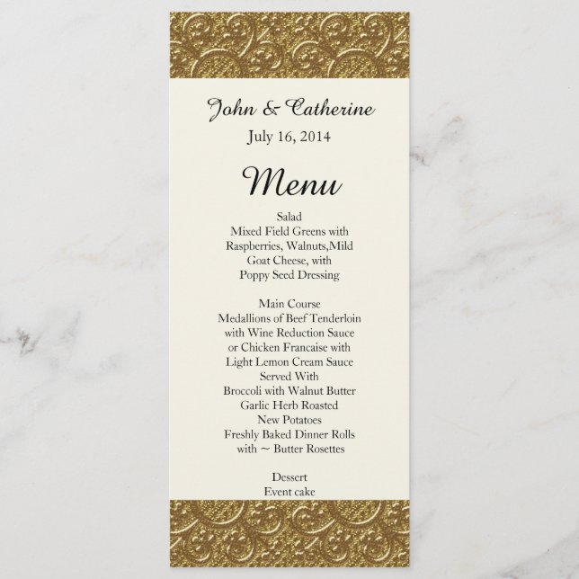 Golden Elegance Custom Wedding Menu Menükarte (Vorderseite)