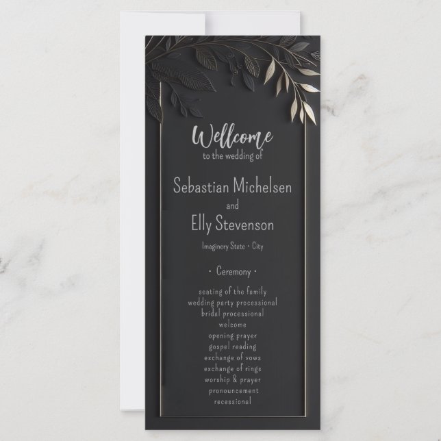 Golden Elegance Floral Mariage Pragram Carte Plat (Devant)