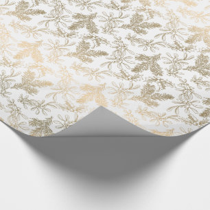 Golden Elegance Graved Holly, Pine and Mistletoe Geschenkpapier