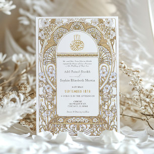 Golden Elegance Jugendstil-Hochzeit Einladung