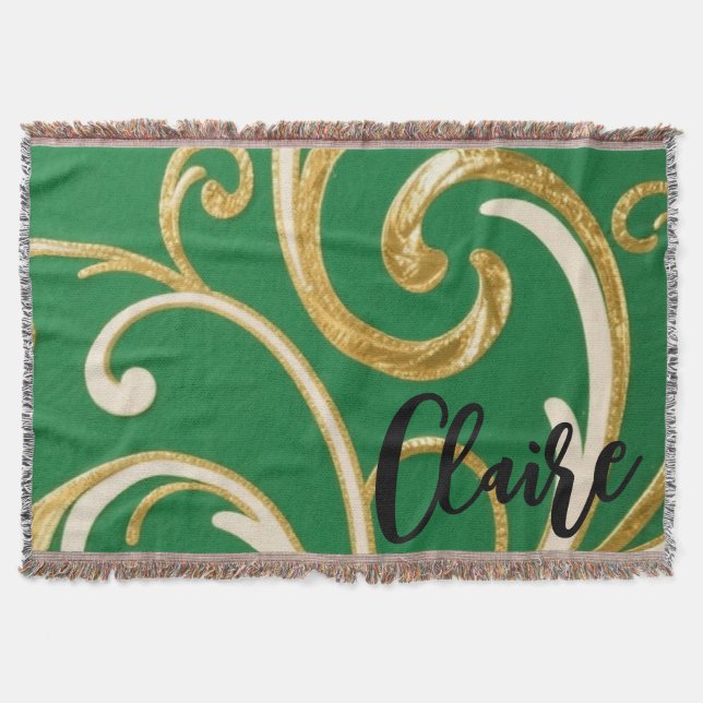 Golden Elegance Moss Green pattern Decke (Vorderseite)