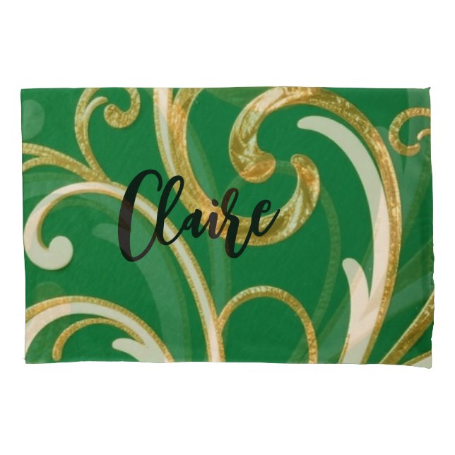 Golden Elegance Moss Green pattern Kissenbezug (Vorderseite)