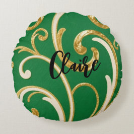 Golden Elegance Moss Green pattern Rundes Kissen