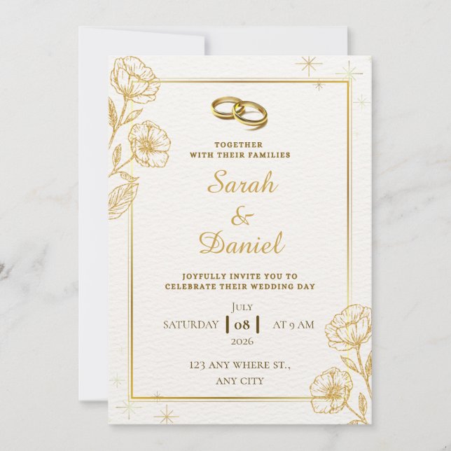 Golden Elegance Wedding Invitation (Devant)