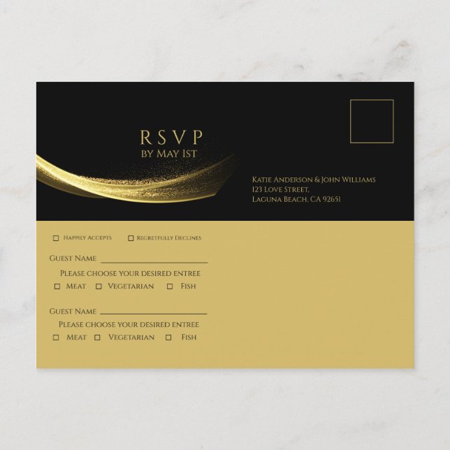 Golden Elegance-Wedding RSVP- Einladungspostkarte (Rückseite)
