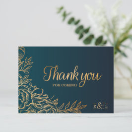 Golden Elegant Floral Wedding Danke Karte
