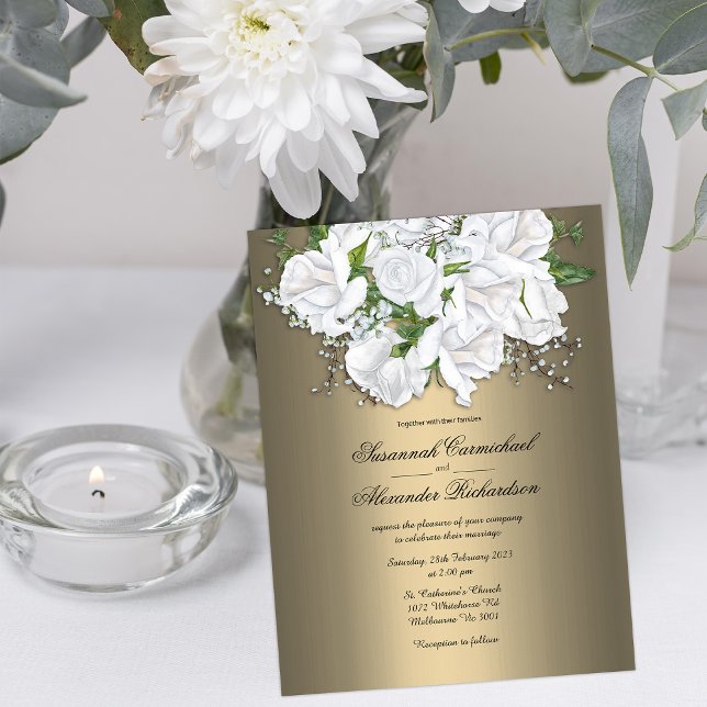 Golden Elegante und White Bridal Bouquet Wedding Postkarte (Von Creator hochgeladen)