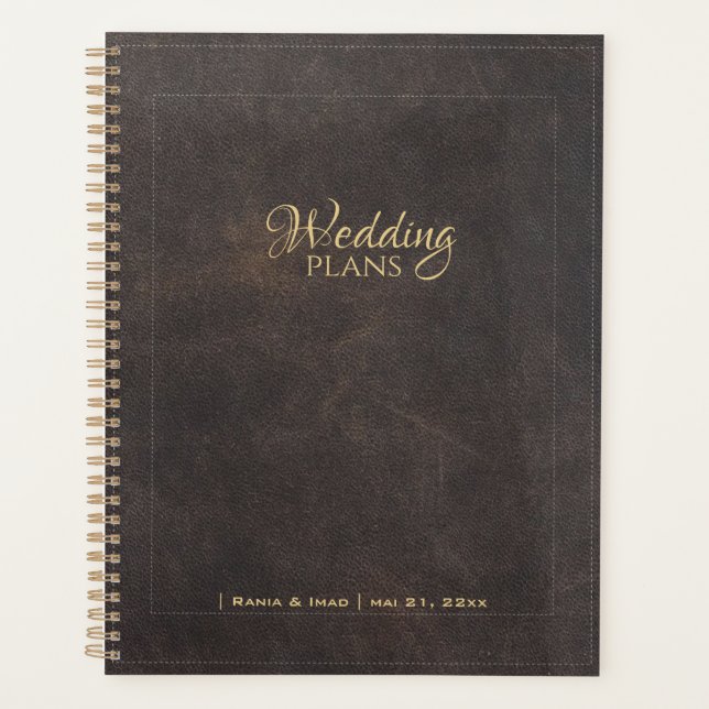 Golden eleganter Leder ästhetischer Hochzeitsplane Planer (Vorderseite)