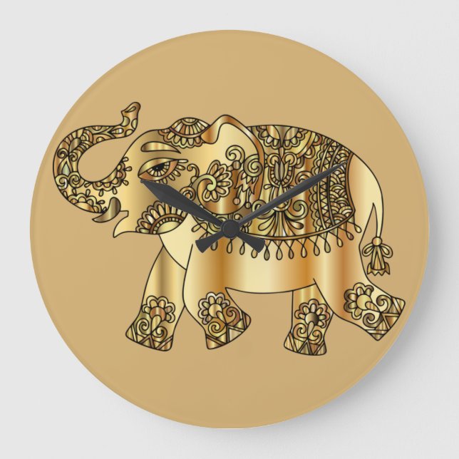 Golden Elephant Wall Clock Große Wanduhr (Vorderseite)