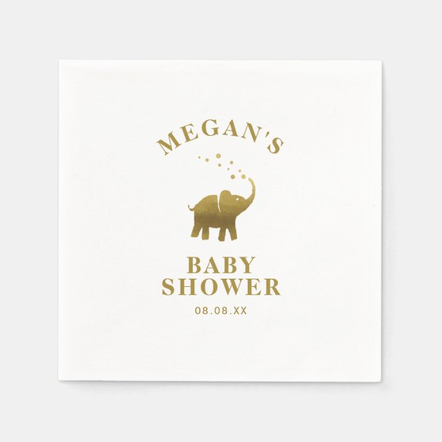 Golden Elephant White Baby Dusche Serviette (Vorderseite)