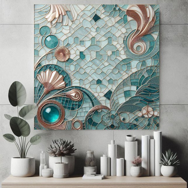 Golden Embellishment Aqua Blue Bubbles Mosaic Cool Fliese (Golden Embellishment Aqua Blue Bubbles Mosaic Cool Ceramic Tile)
