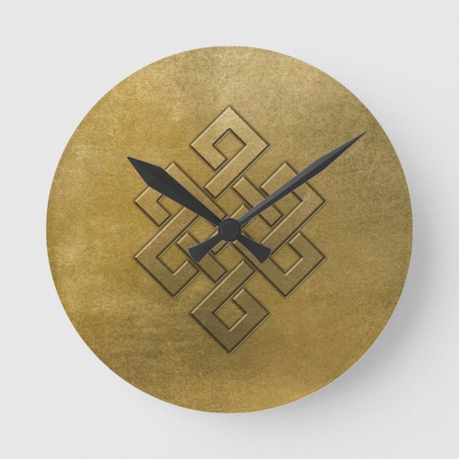 Golden Embossed Endless Knot Runde Wanduhr (Vorderseite)