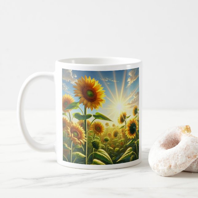 Golden Embrace Sonnenblume individuell anpassbar Kaffeetasse (Mit Donut)