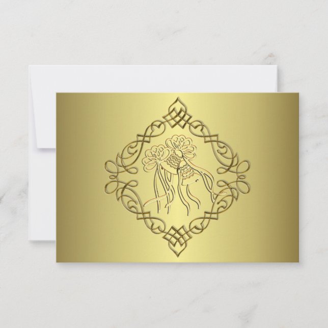 Golden Engraved Look Hochzeit RSVP Karte (Vorderseite)