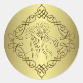 Golden Engraved Look Hochzeit Runder Aufkleber