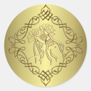 Golden Engraved Look Hochzeit Runder Aufkleber