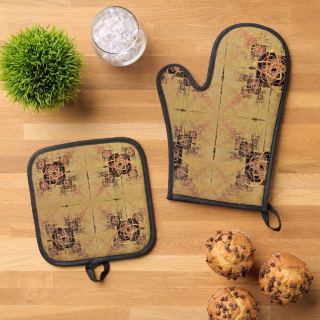 Golden Entanglement Oven Mitt and Pot Holdings Ofenhandschuh & Topflappen-Set (Oben Unten)