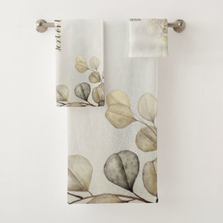 Golden Eucalyptus Foliage Shiny Elegante Badhandtuch Set
