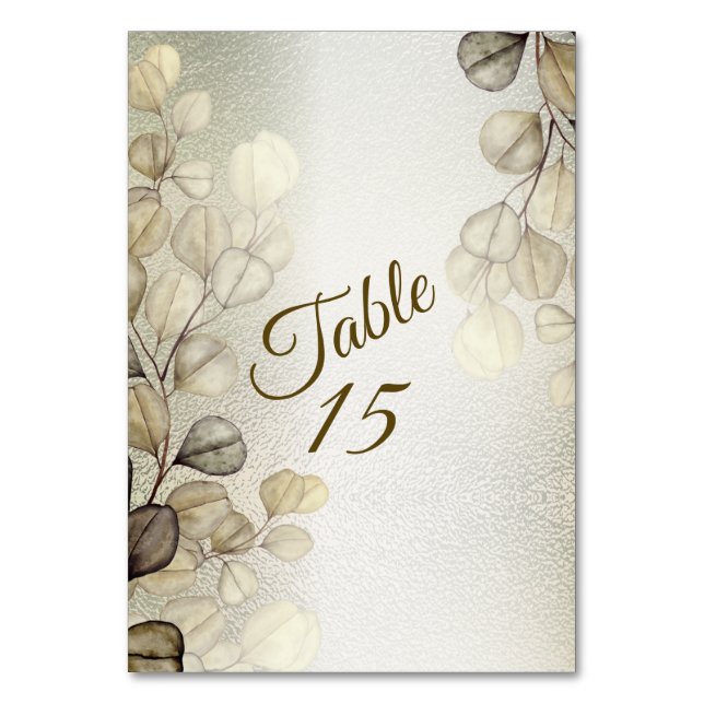 Golden Eucalyptus Foliage Wedding Shiny Tischnummer (Vorderseite)