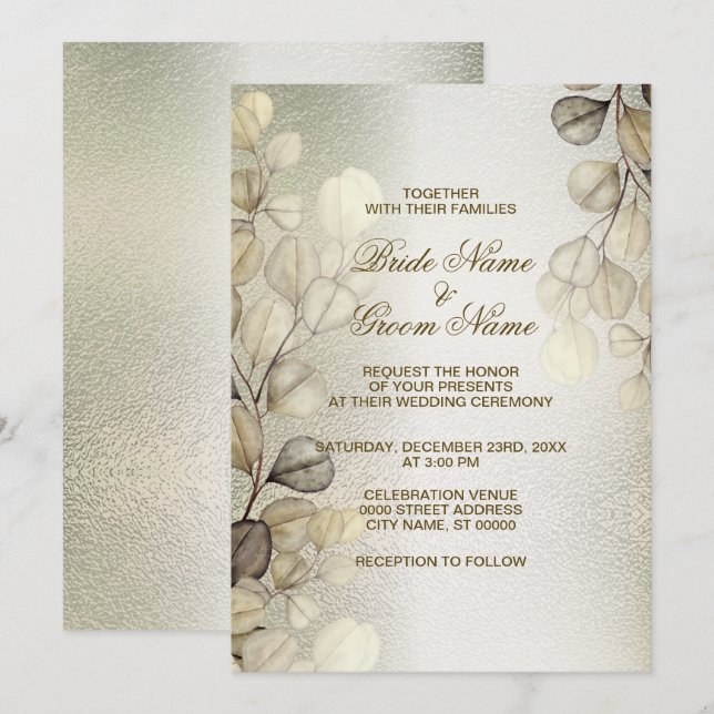 Golden Eucalyptus Hochzeitliches Rote Thun Einladung (Vorne/Hinten)