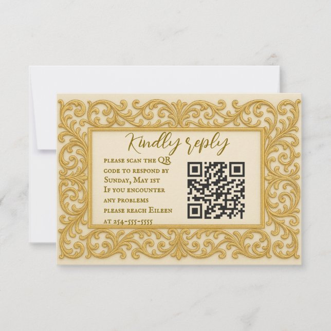 Golden Ever after QR Code Wedding RSVP Card (Vorderseite)
