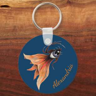 Golden Eye Surreal Goldfish Fantasy Kunst Schlüsselanhänger