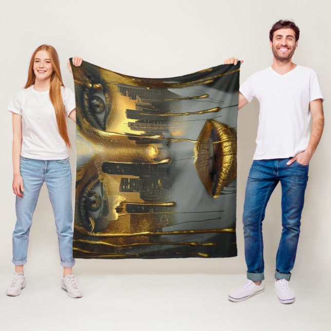 Golden Face Surrealist City Urban Digital Art Fleecedecke (Beispiel)