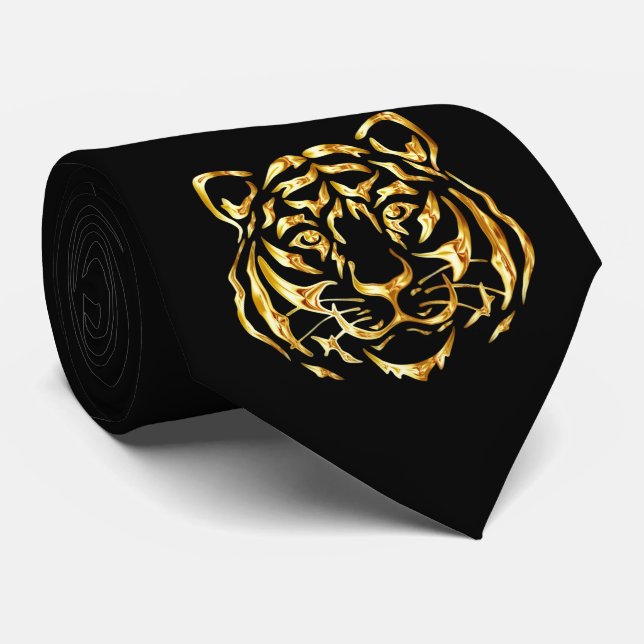 Golden Face Tiger Neck Tie Krawatte (Gerollt)