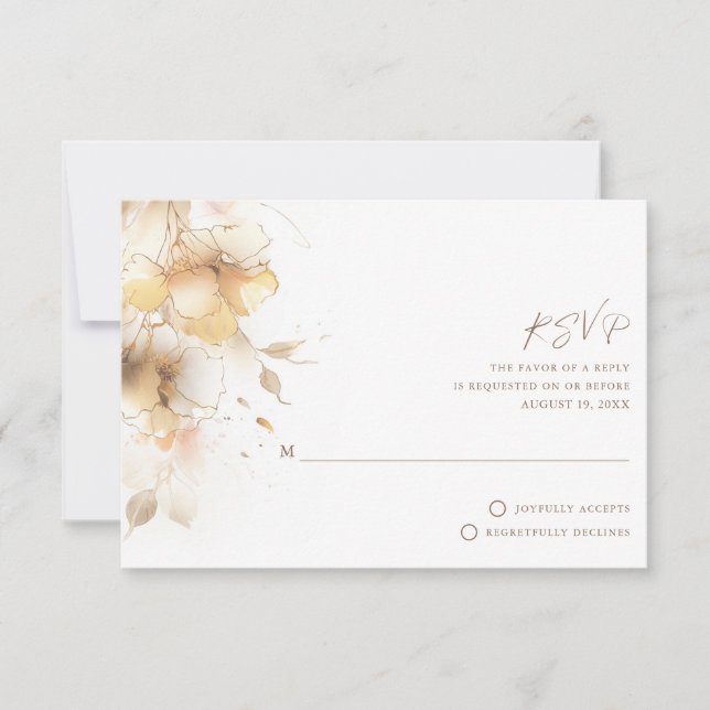 Golden Fall Floral Wedding RSVP Karte (Vorderseite)