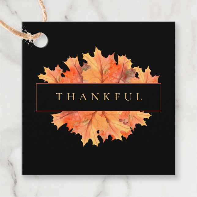 Golden Fall Maple Blätter Custom Black Botanical Geschenkanhänger (Vorderseite)