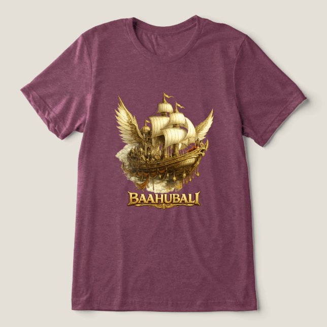 Golden Fantasy Flying Ship Art Bella+Canvas Tri-Bl Tri-Blend Shirt (Design Vorderseite)