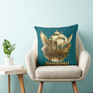 Golden Fantasy Flying Ship Art Kissen