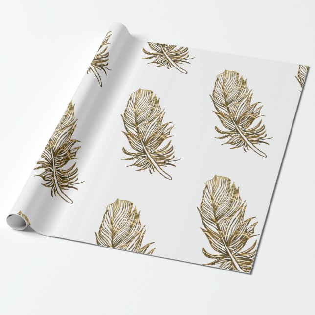 Golden Feather Art Matt Wrapping Paper Geschenkpapier (Ungerollt)