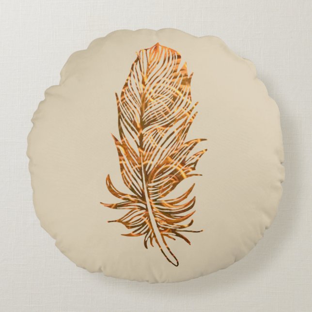 Golden Feather Art Rund Kissen (Vorderseite)