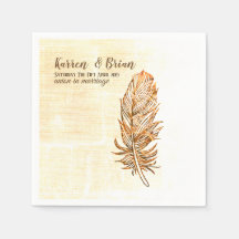 Golden Feather Wedding Paper Napkins
