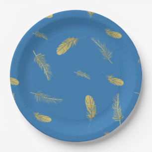 Golden Feathers French Blue Pappteller