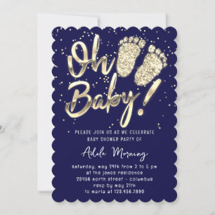 Golden Feet Baby Girl Boy Dusche Blue Navy Einladung