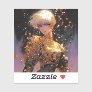 Golden Fiery Fantasy Anime Girl Aufkleber