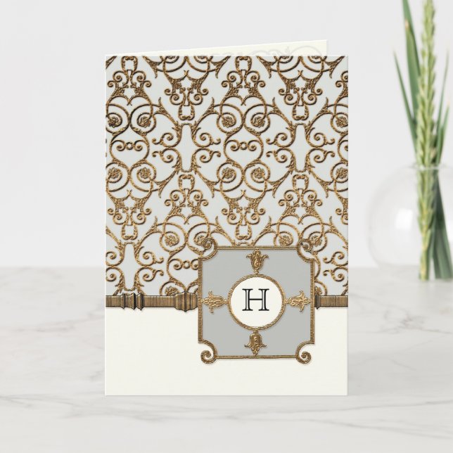 Golden Filigree, Gray - Hochzeit Dankeschön Hinwei Dankeskarte (Vorderseite)