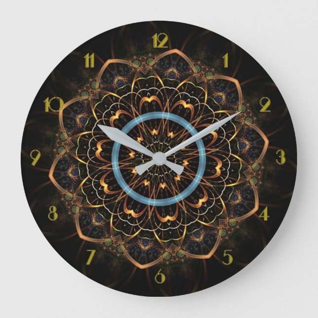 Golden Filigree Mandala Round Große Wanduhr (Vorderseite)